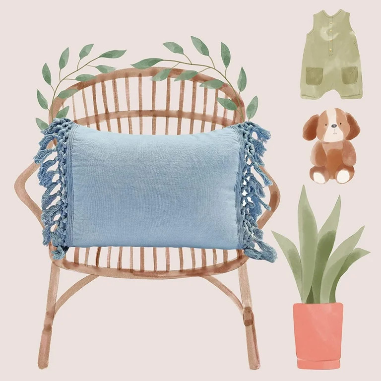 Cotton Baby Blue Cushion with Tassels Rectangular Pillow Cover Light Blue Decorative Pillowcase B... | Walmart (US)