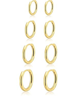 Gokeey Small Gold Huggie Hoop Earrings Set for Women 14K Real Gold Plated Hypoallergenic Lightwei... | Amazon (US)