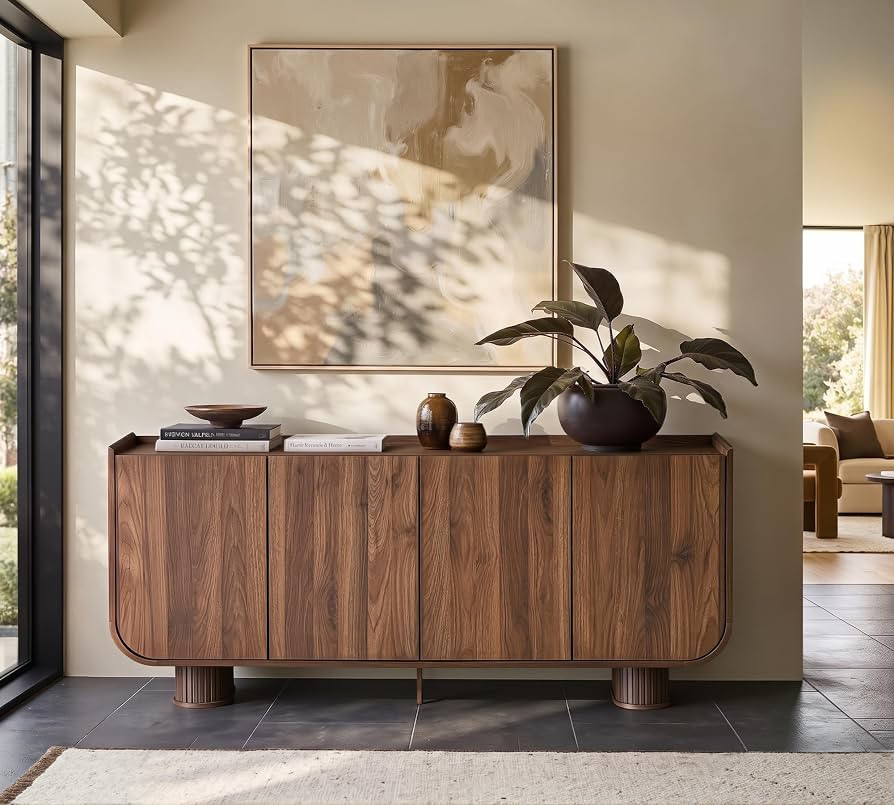 63" Buffet Cabinet with Storage, U-Shape Design, Walnut | Amazon (US)
