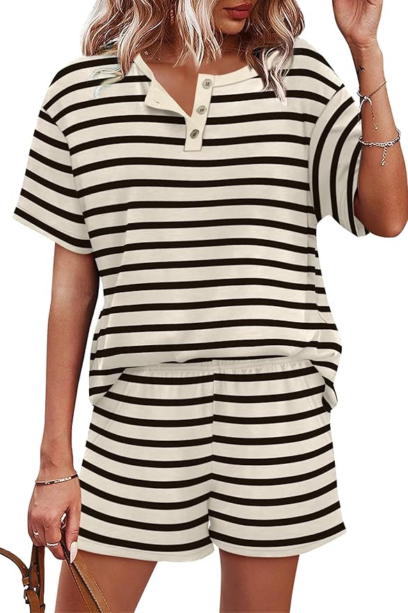 WIHOLL 2 Piece Sets for Women Lounge Sets Summer Outfits 2026 Button Down Short Sleeve Tops and S... | Amazon (US)