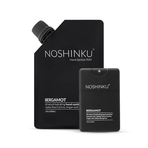 Noshinku Bergamot Pocket Hand Sanitizer Refill Kit: Refill Pouch + Sprayer Bundle | Organic Antibacterial Sanitizing Mist with Moisturizing Oils | Kills 99.9% Germs | FDA Registered Sugarcane Alcohol | Amazon (US)