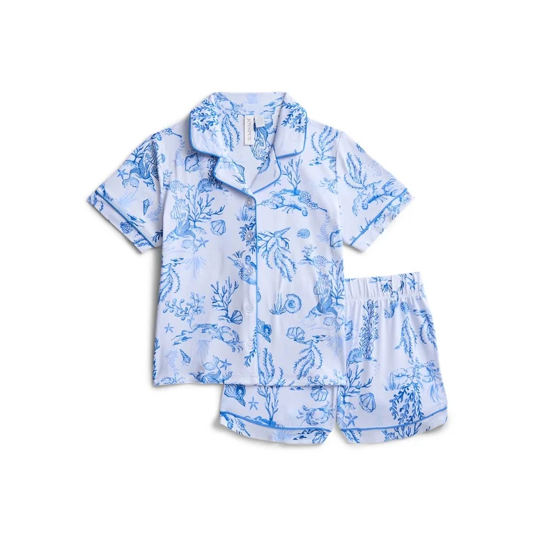 Joyspun Girls Mommy and Me Notch Collar Top and Shorts Family Matching Pajama Set, Sizes XS-XXL | Walmart (US)