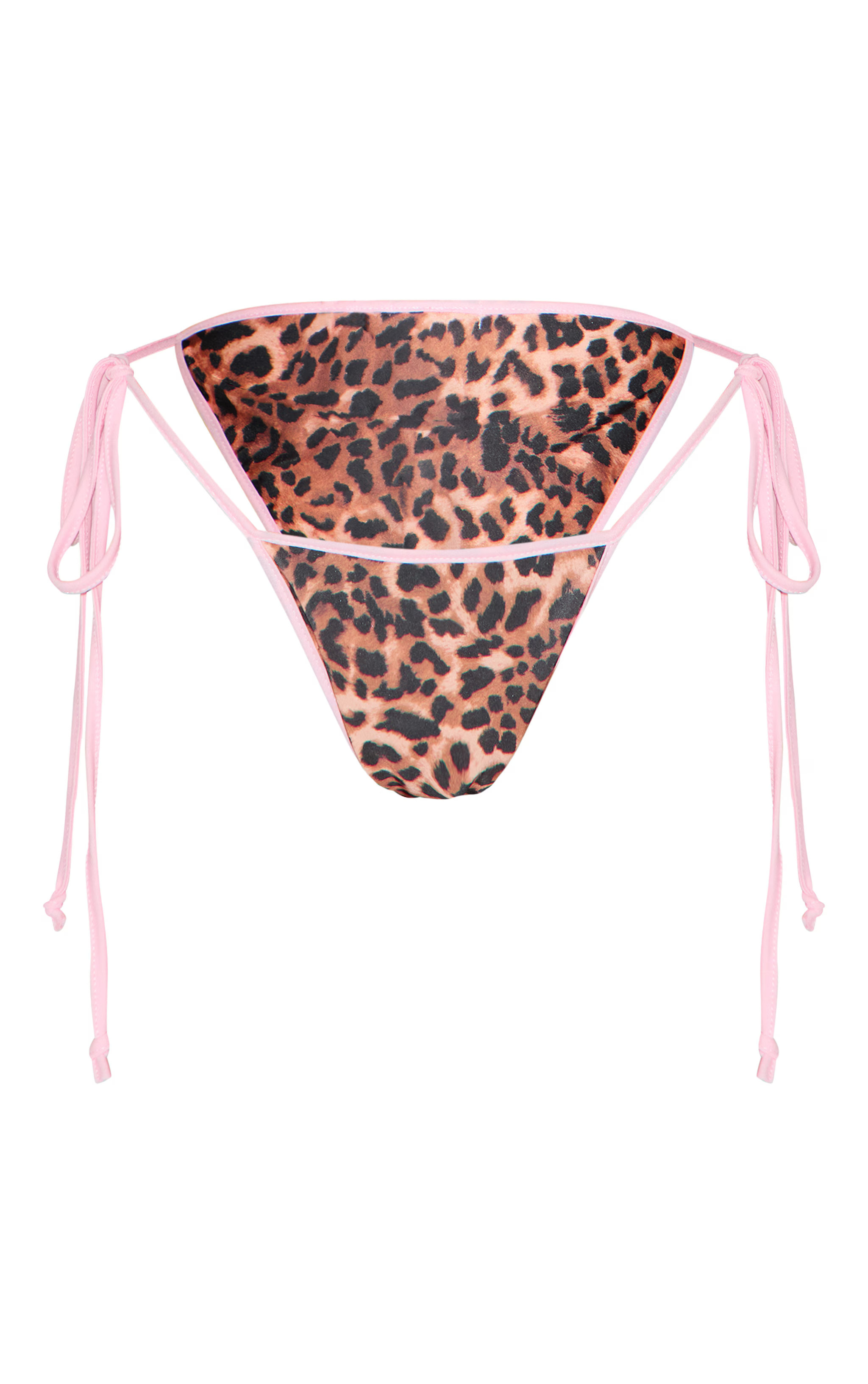 Brown Leopard Print Contrast Binding Bikini Bottoms | PrettyLittleThing US