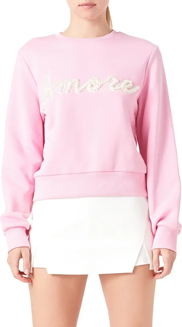 Endless Rose Amore Pearly Beaded Sweatshirt | Nordstrom | Nordstrom