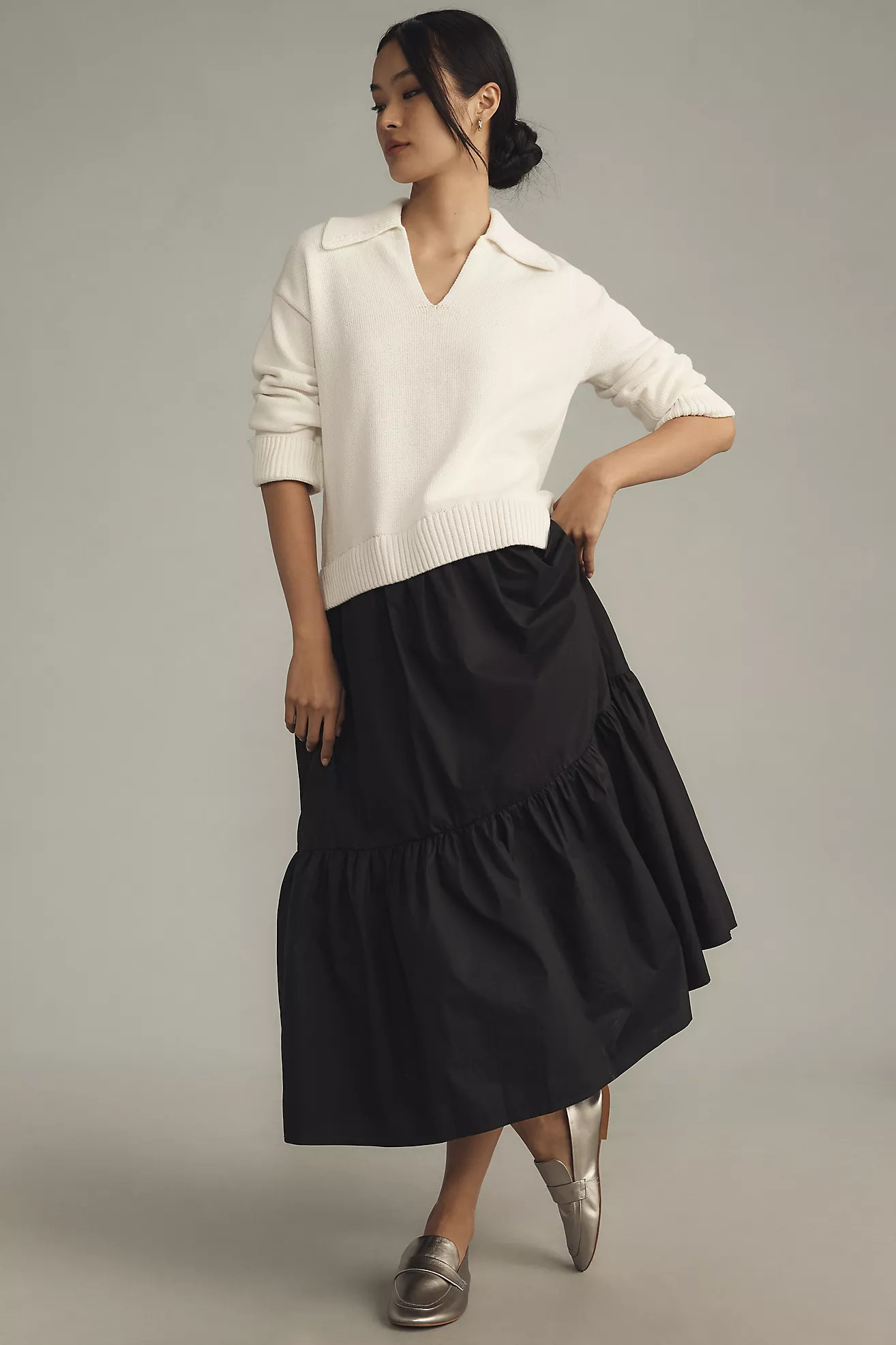 English Factory Long-Sleeve Polo Twofer Midi Dress | Anthropologie (US)