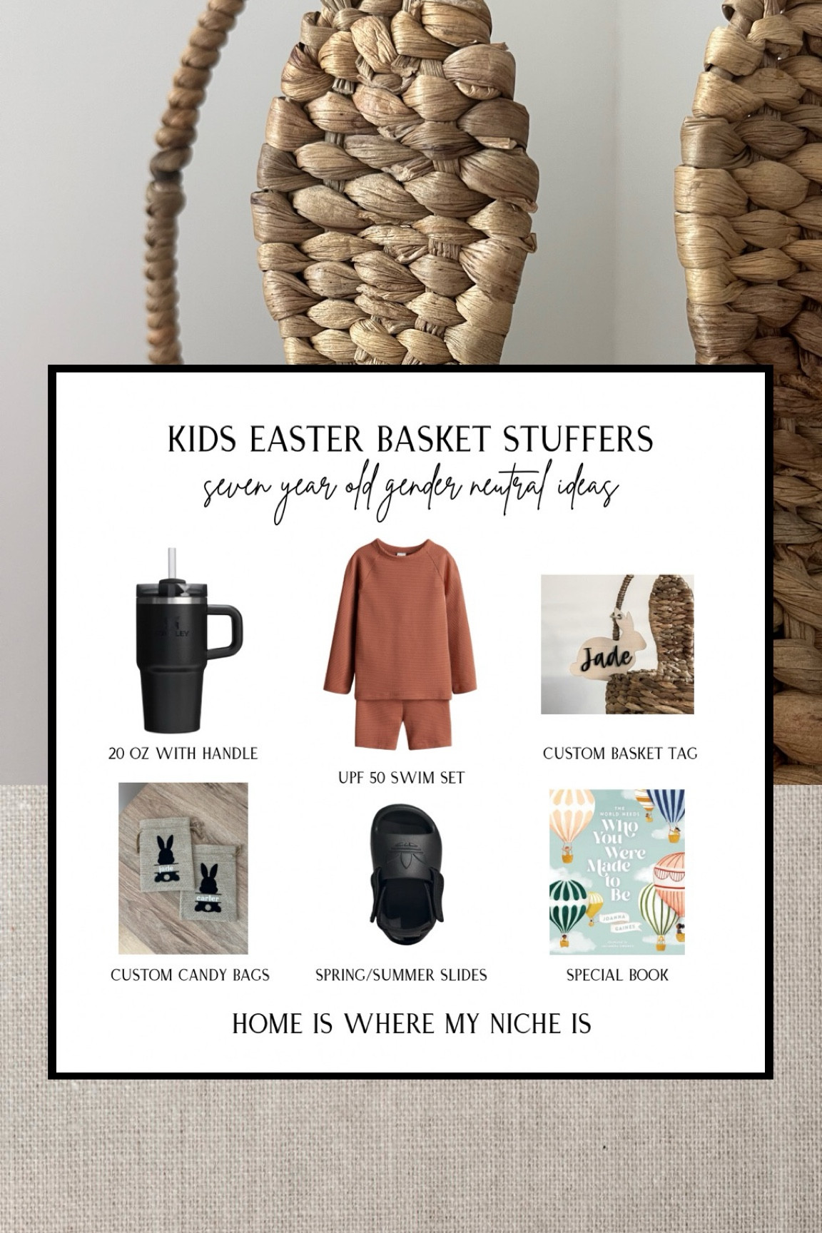 E A S T E R / 7 year old gender neutral Easter basket stuffers

+ 20 oz Stanley with handle
+ custom candy bags
+ SPF 50 swim set
+ spring/summer slides 
+ custom bunny basket tag
+ special book (Joanna Gaines)

Amazon Canada 

#LTKspring #LTKkids #LTKcanada