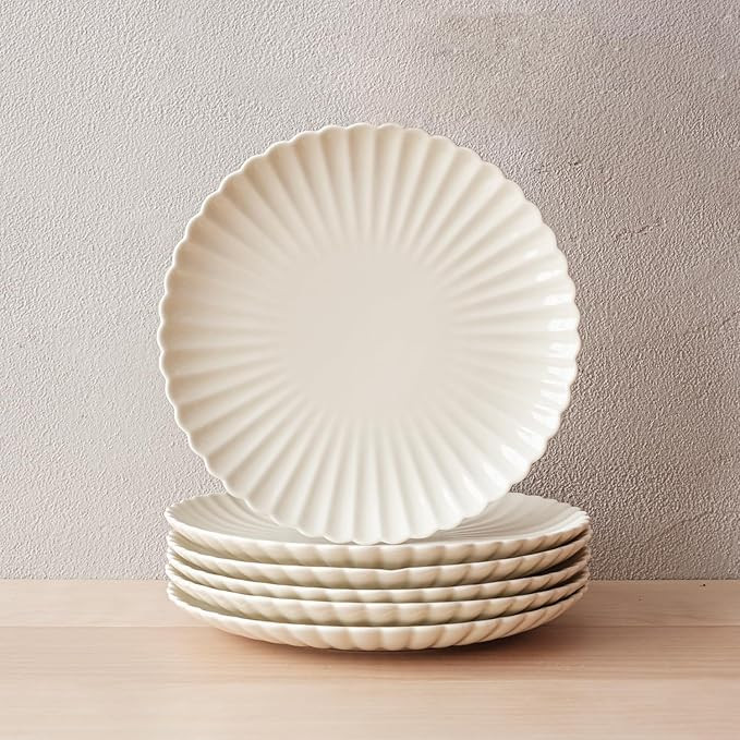 WENSHUO Daisy Plates Set of 6, Chip and Scratch Resistant (Glossy Crème, 9 Inch) | Amazon (US)