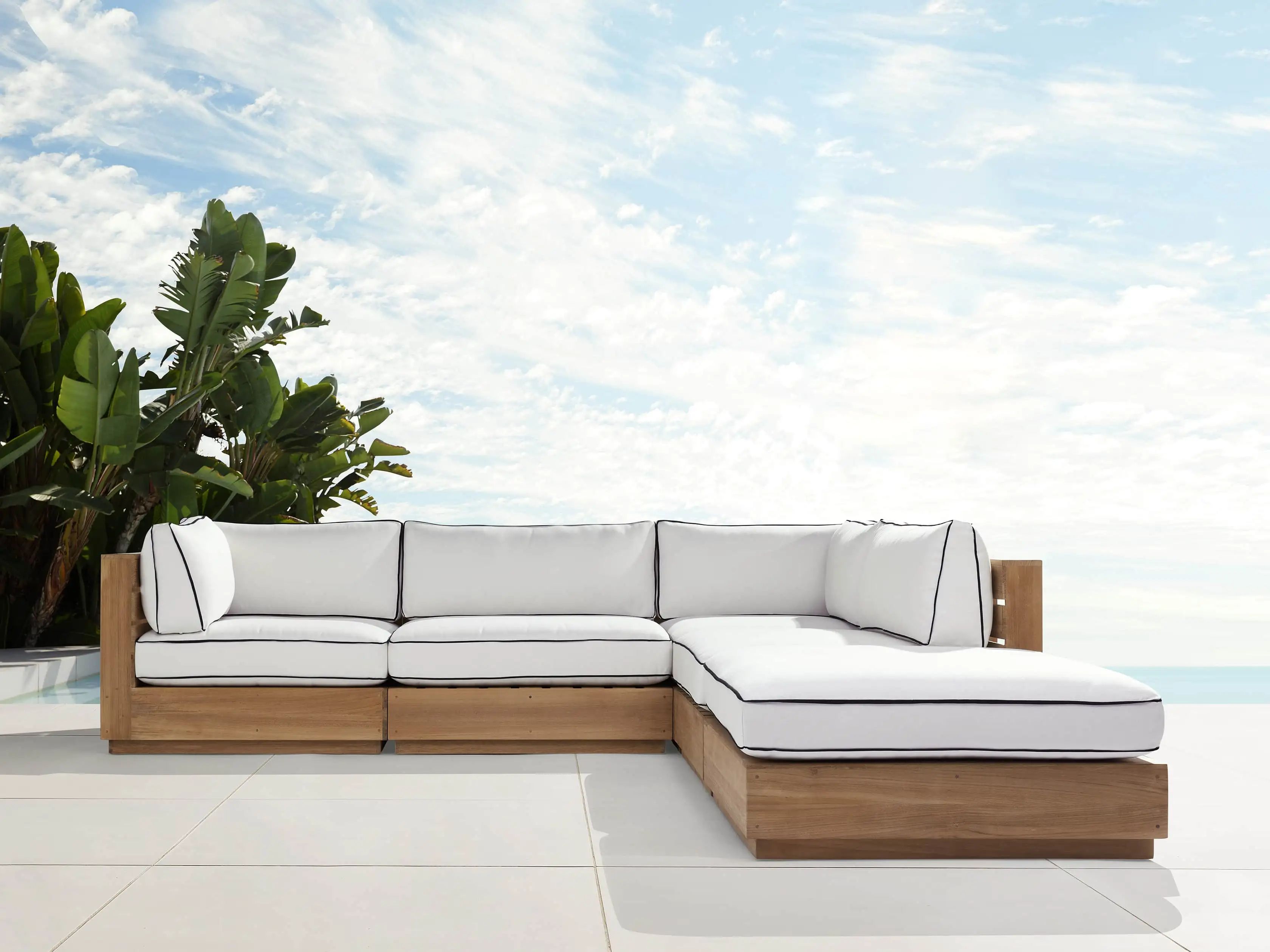 Bal Harbour Outdoor Teak Five Piece Sectional with Flange | Arhaus