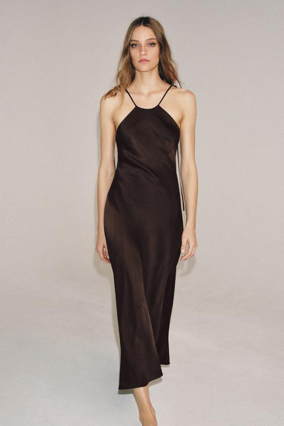 ZW COLLECTION SATIN EFFECT HALTER DRESS | Zara US