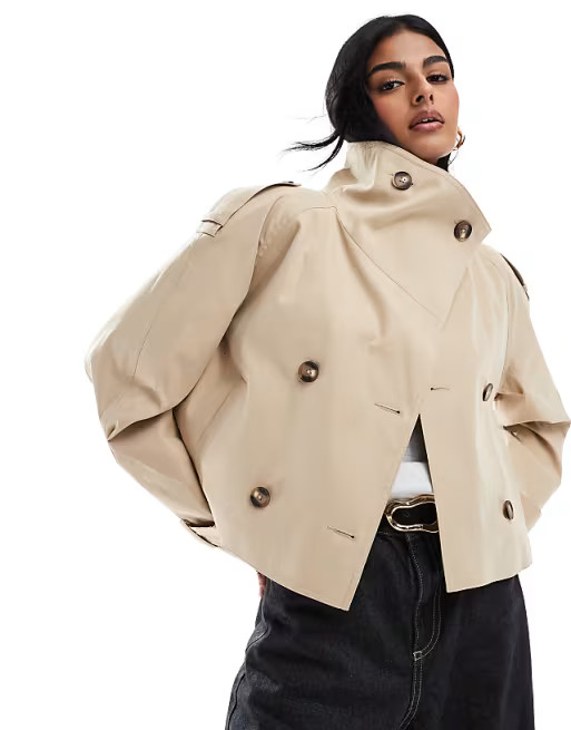 ASOS DESIGN cropped funnel neck trench coat in stone | ASOS | ASOS (Global)