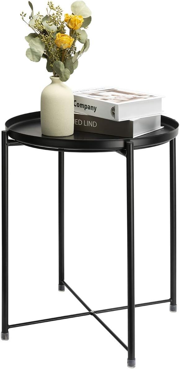 danpinera End Table, Metal Side Table Small Outdoor Table Round Side Table with Removable Tray fo... | Amazon (US)