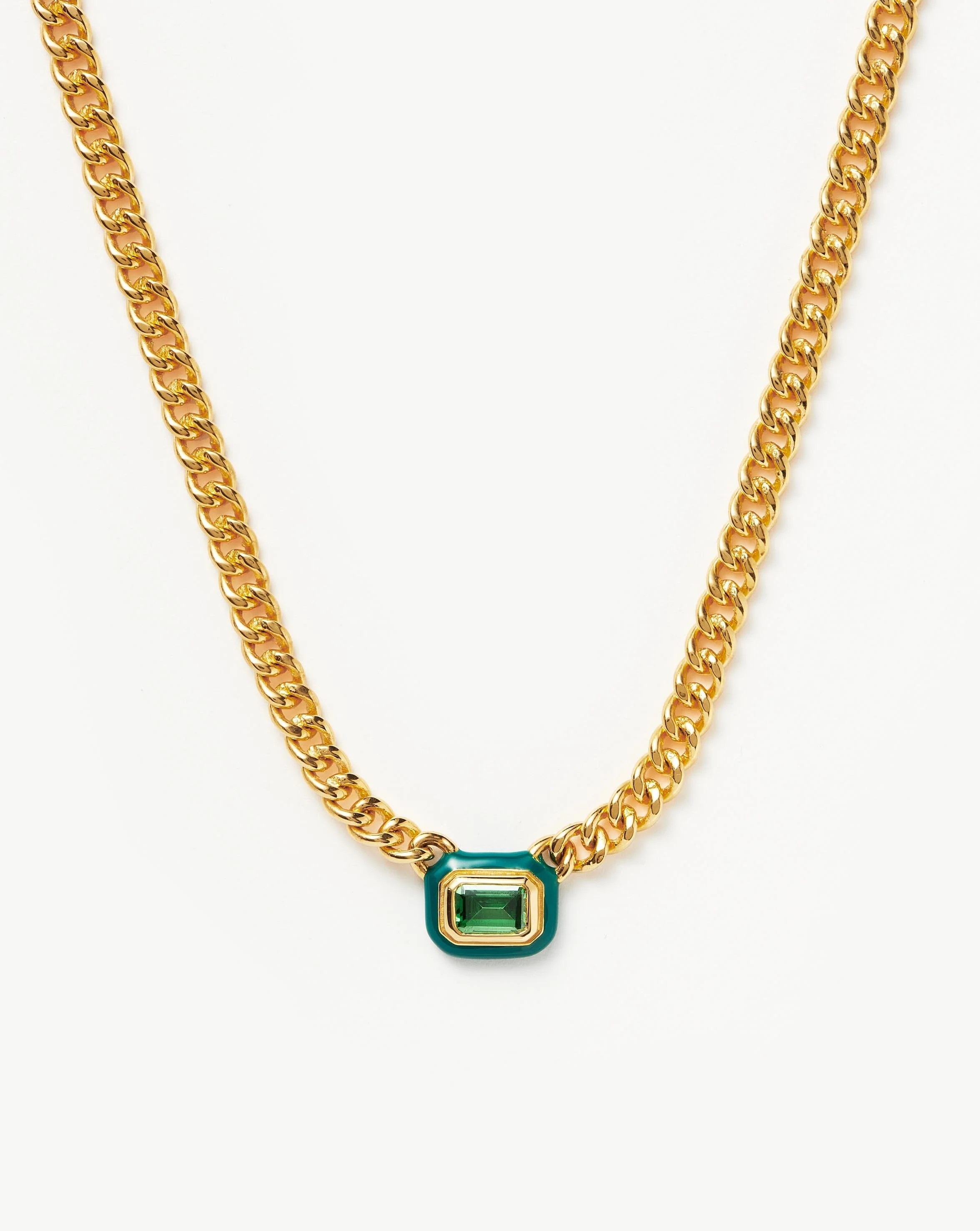 Enamel & Stone Floating Pendant Chain Necklace | 18ct Gold Plated/Gree | Missoma