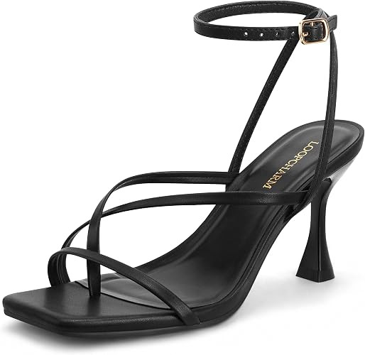 Women's Strappy High Heels Sandals Square Open Toe Ankle Strap | Slingback Thong Stilettos Shoes ... | Amazon (US)