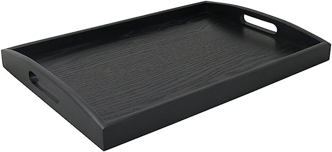 DILLMAN Serving Tray Large Black Wood Rectangle Food Tray Butler Tray Breakfast Tray With Handles... | Amazon (US)