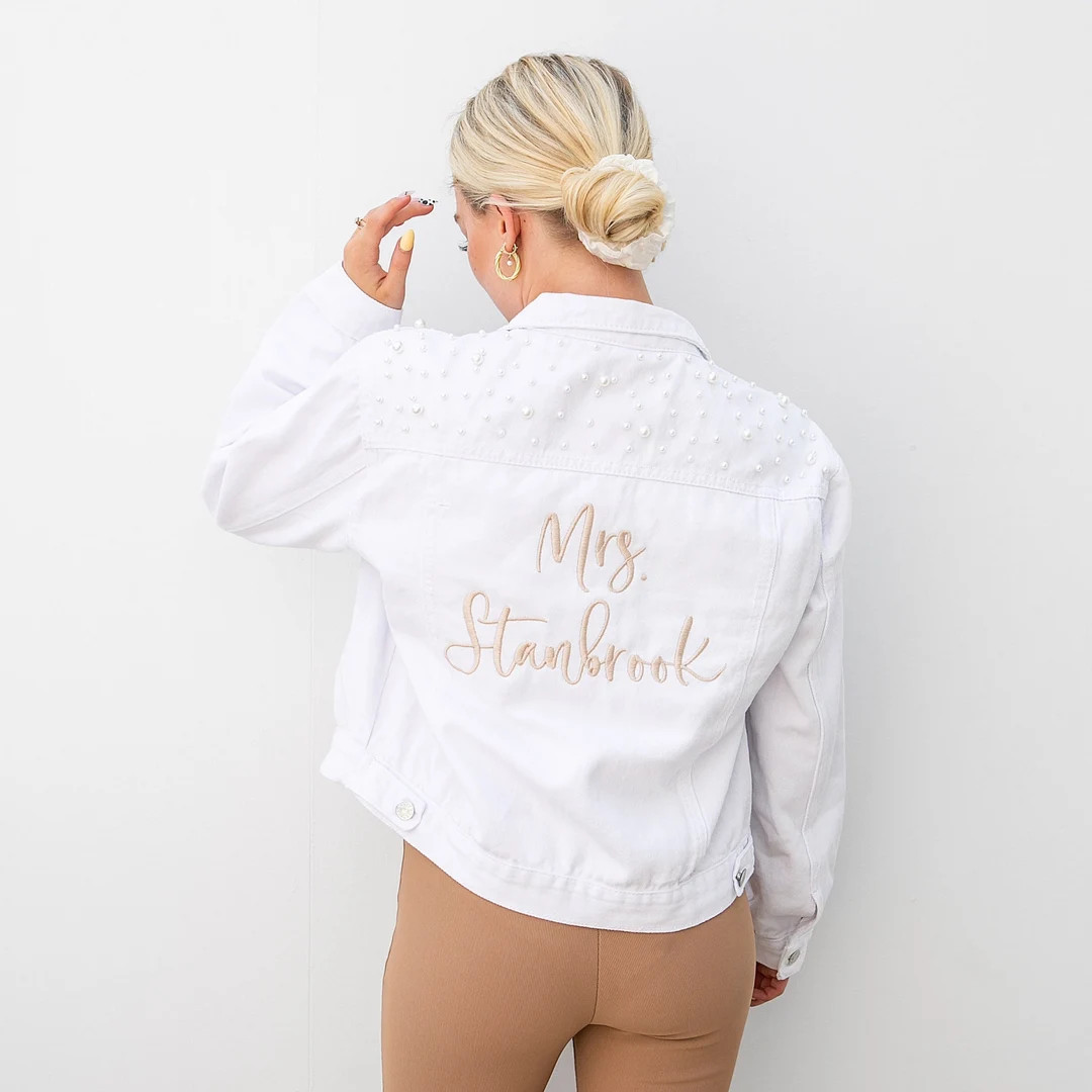 White Personalized Bridal Jacket, Personalized Bridal Jean Jacket, Bride Denim Jacket, Mrs Jacket... | Etsy (US)