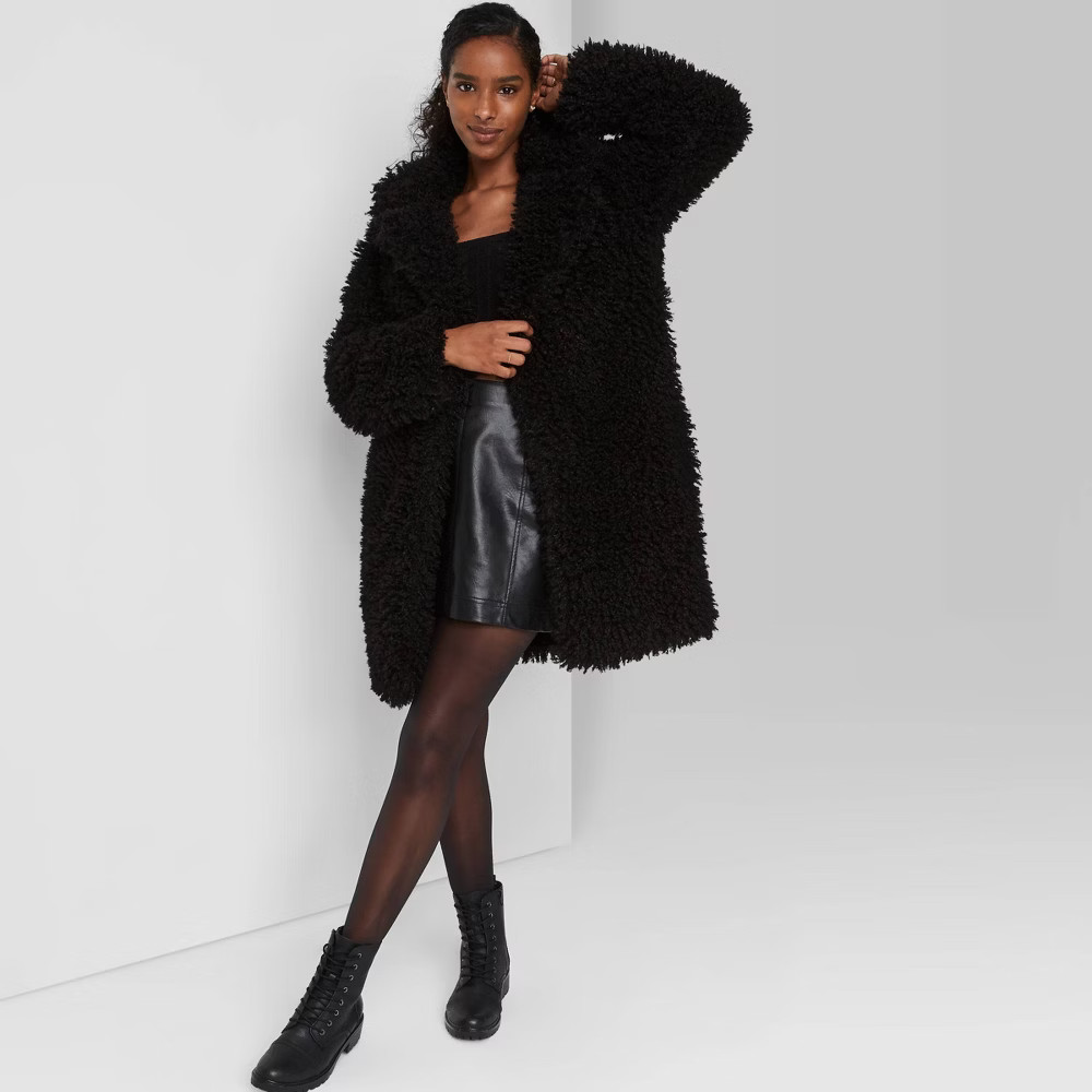 Women's Faux Fur Jacket - Wild Fable Black L | Target