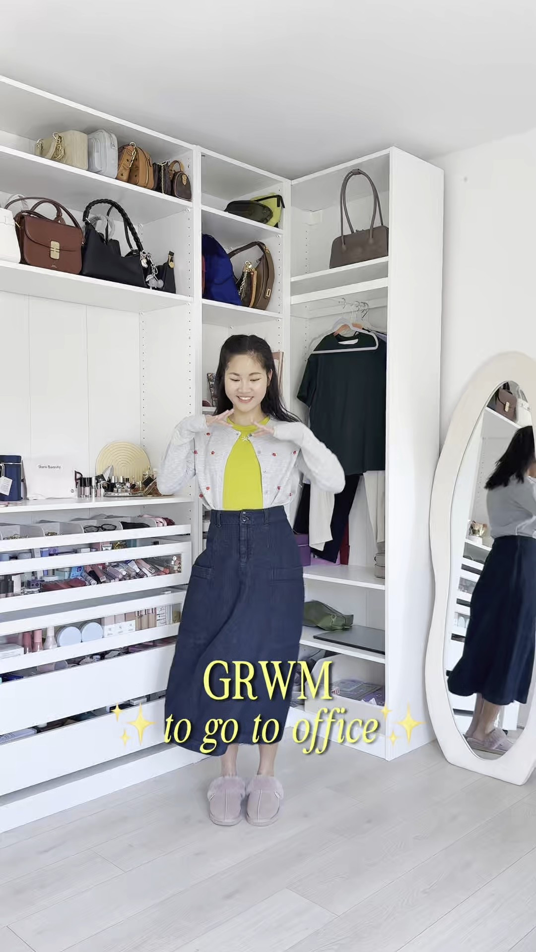 1 dark color and 2 light colors outfit theory works! 💓 wearing cute tank top from Target and a cute little gray cardigan with little roses 🌹 design pair with a long pencil denim skirt 🩵 

#LTKSummerEdit #LTKWorkwear #LTKShoeCrush