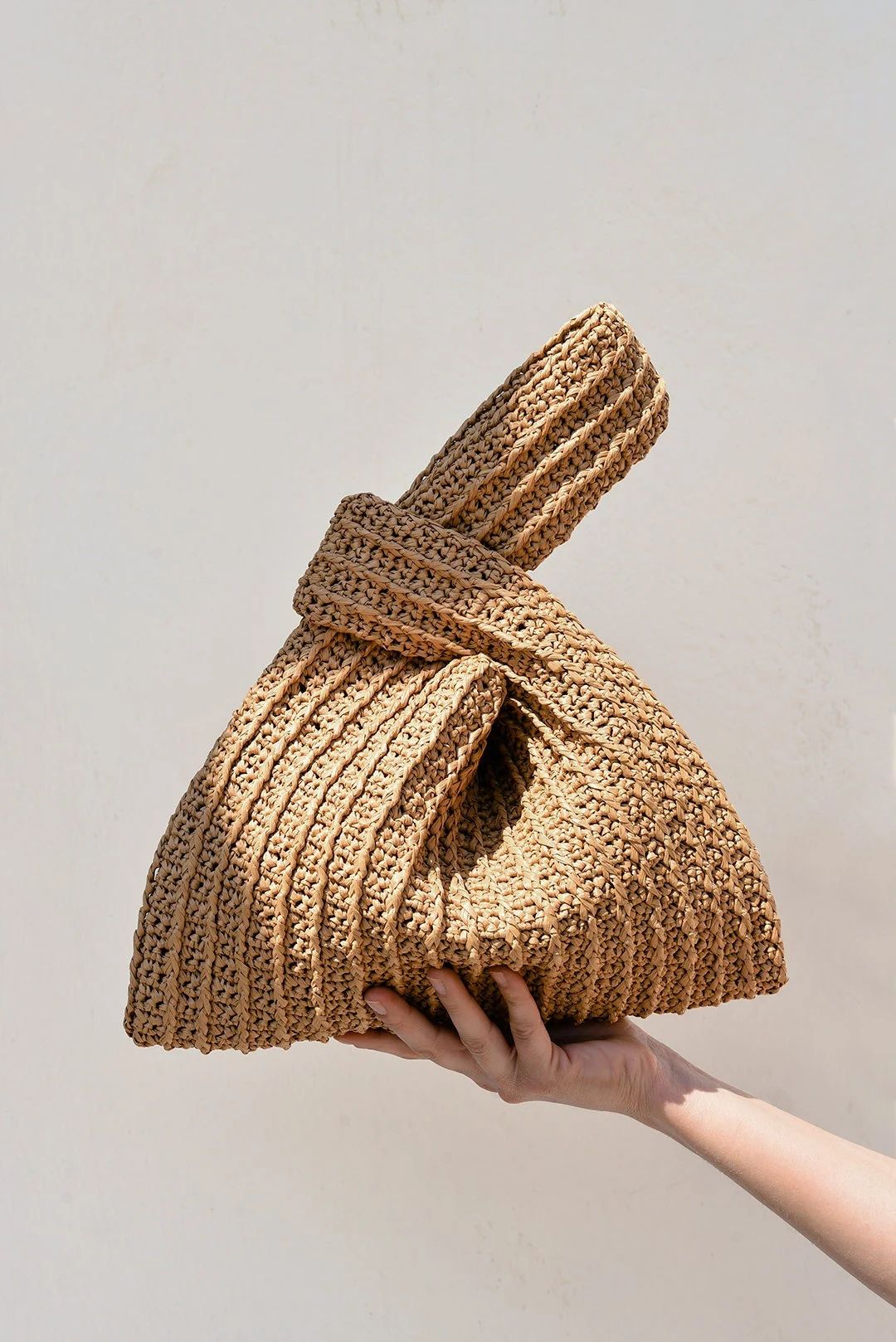 Raffia Knot Bag in Tan Crochet Raffia Handbag Summer Wrist - Etsy | Etsy (US)