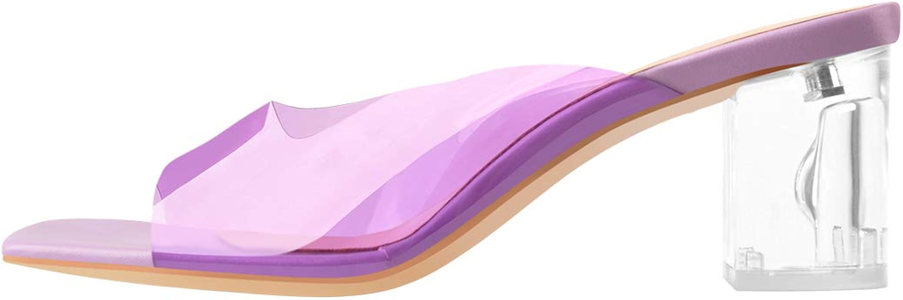 onlymaker Women's Fluffy Fur Clear PVC Chunky Block Heel Sandals | Amazon (US)