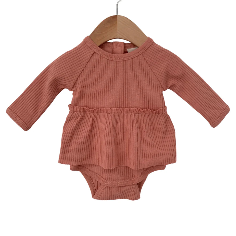 Organic Ribbed Skirted Bodysuit, Dusty Rose | SpearmintLOVE