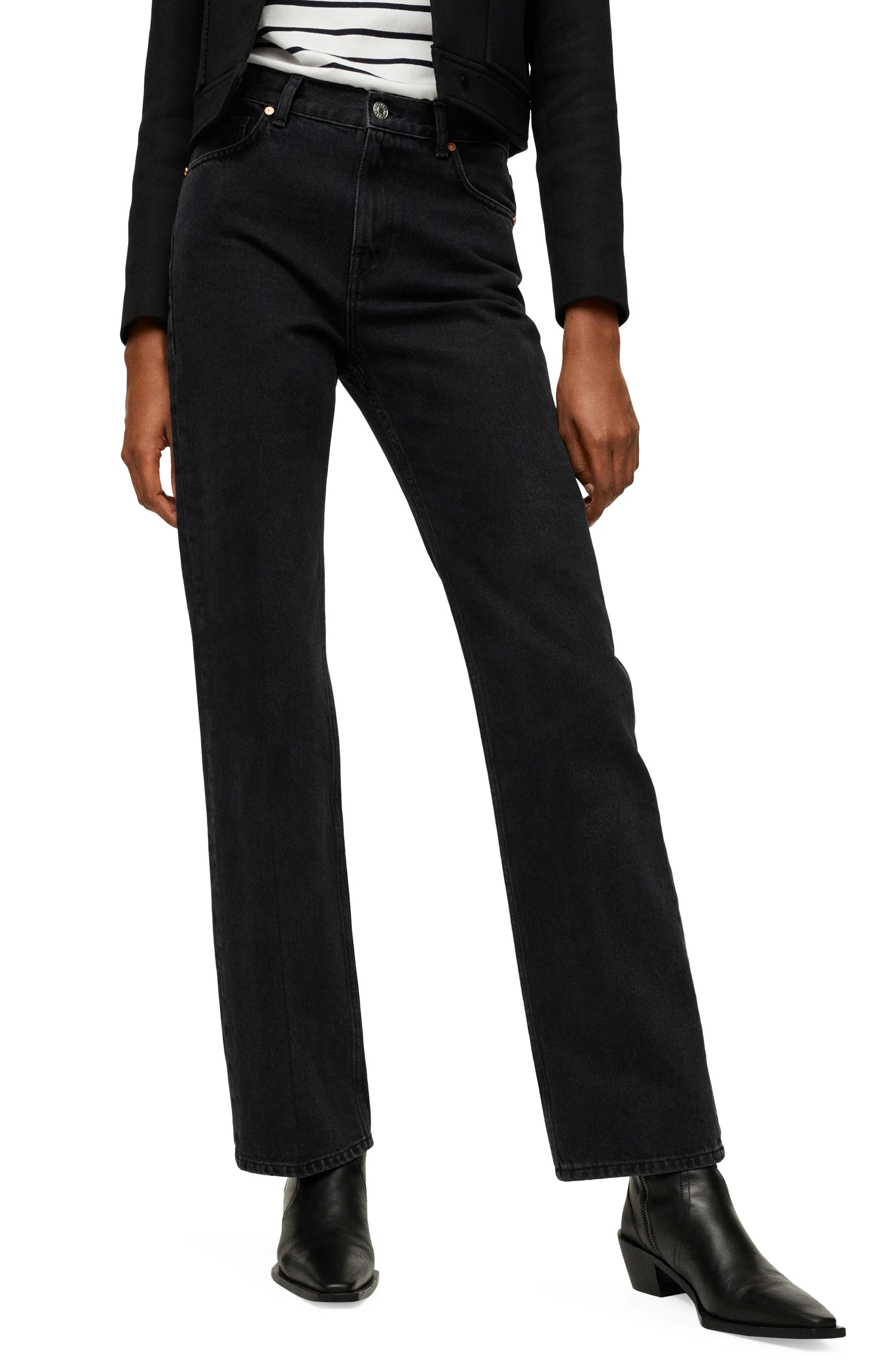 MANGO High Waist Straight Leg Jeans in Black Denim at Nordstrom, Size 6 | Nordstrom