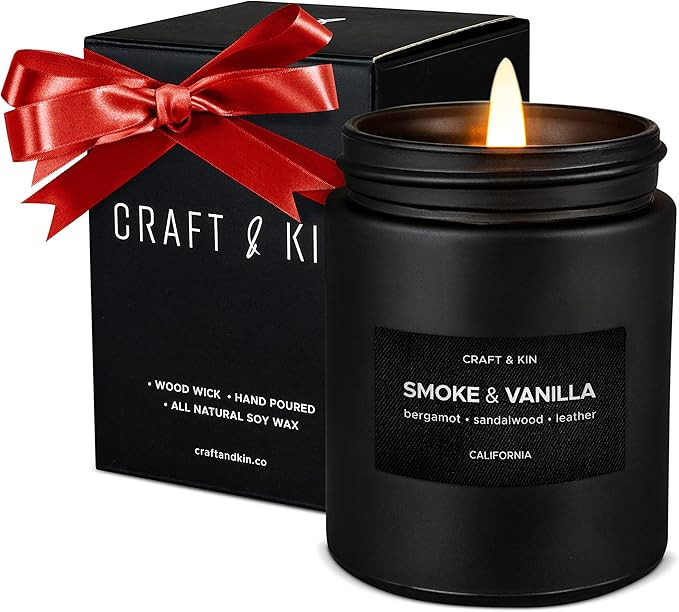Craft & Kin Premium Smoke & Vanilla Candle | Black Fall Scented Candles for Men | Long Lasting wi... | Amazon (US)