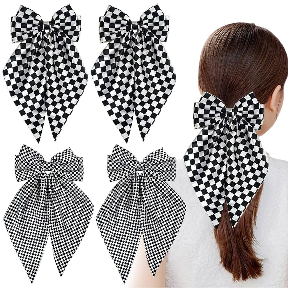 4 PCS Oversized Hair Bows for Women Girls Checkered Bow Hair Clips Large Black White Bowknot Barr... | Amazon (US)
