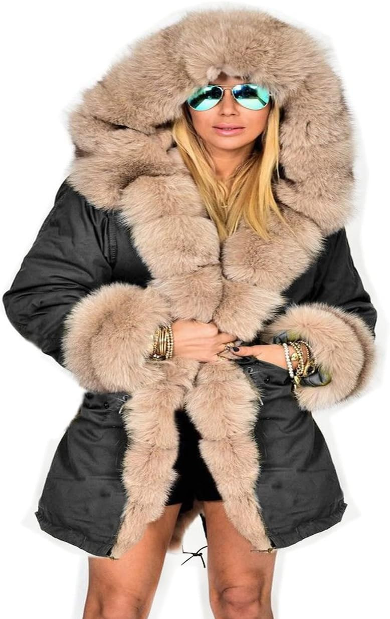Roiii Women Thicken Warm Winter Coat Hood Down Parka Faux Fur Outdoor Overcoat Long Jacket Outwea... | Amazon (US)