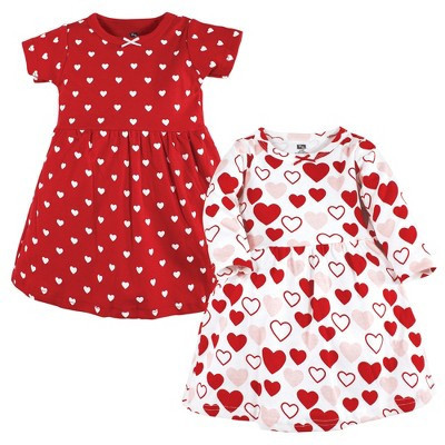 Hudson Baby Infant and Toddler Girl Cotton Dresses, Red Pink Hearts, 2 Toddler | Target