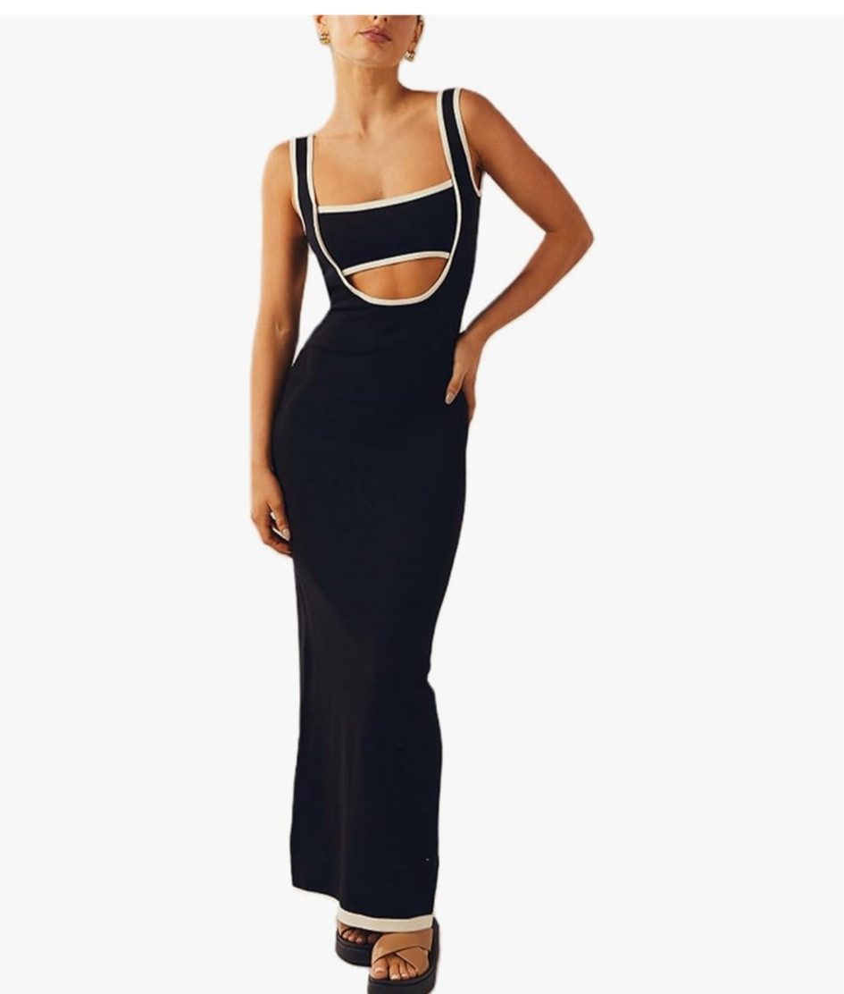 Yuemengxuan Women  Backless Lace up Maxi Dress Elegant Spaghetti Strap Hollow Out Long Dress Party Streetwear