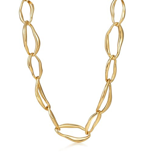 PHNIBIRD PHNBIRD Gold Chain Necklace for Women 18k Real Gold Plated Chunky Necklaces for Women Trendy Statement Necklace for Her Large Hoop Long Chain Necklaces | Amazon (US)