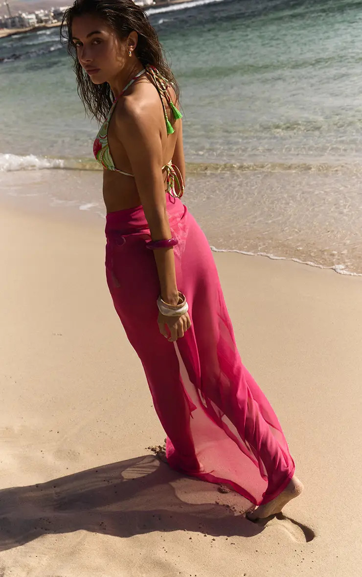 Fuschia Silk Feel Sheer Maxi Sarong | PrettyLittleThing US