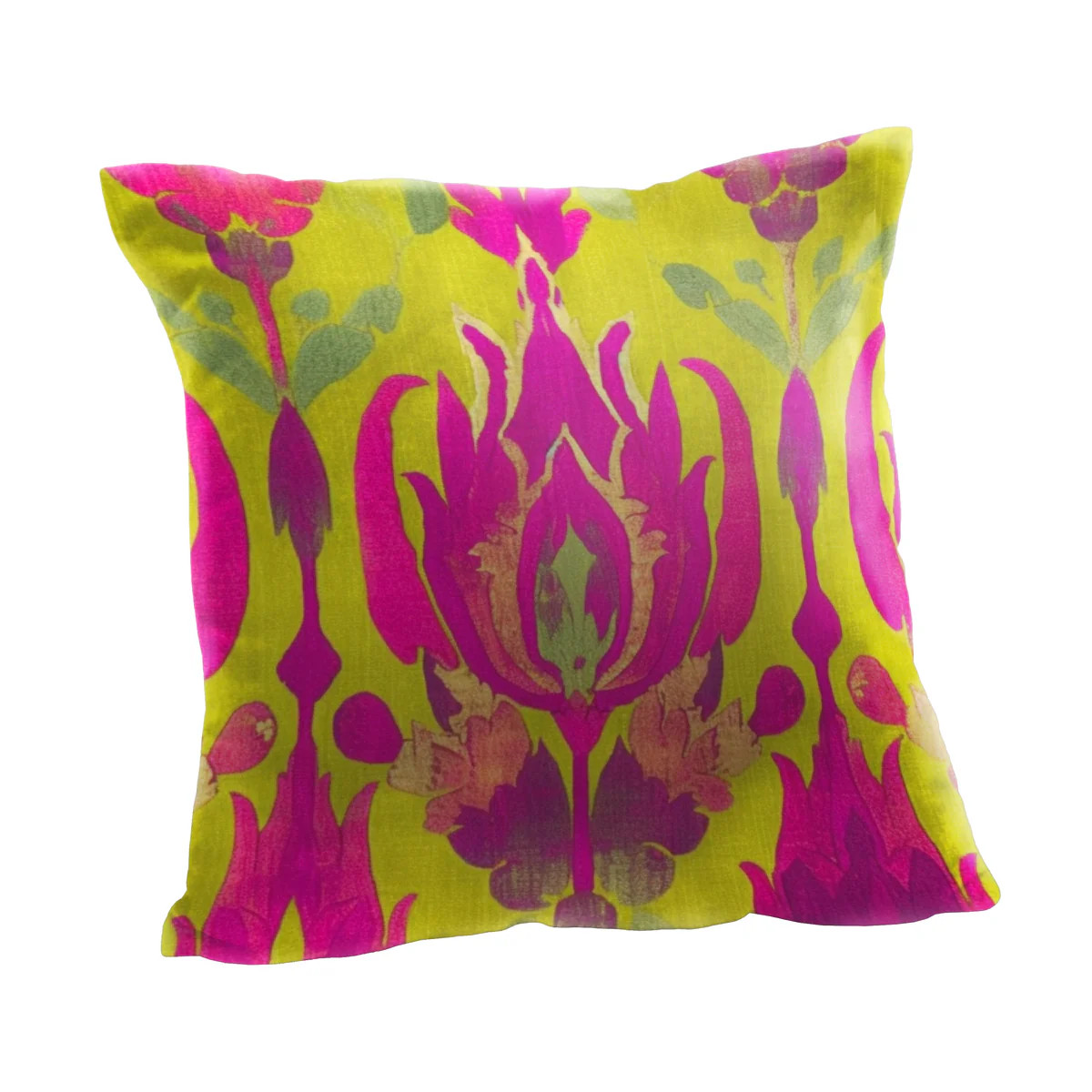 Magenta and Lime Green Floral Ikat Print Pillow | SmithHönig