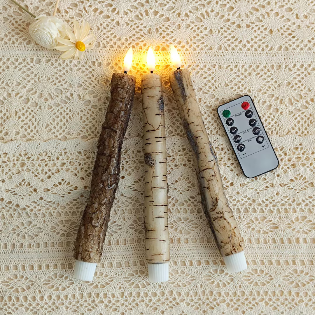 9.8 Inch Flameless Taper Candles,LED Battery Operated with Remote Control and Timer,Real Wax Tape... | Etsy (US)