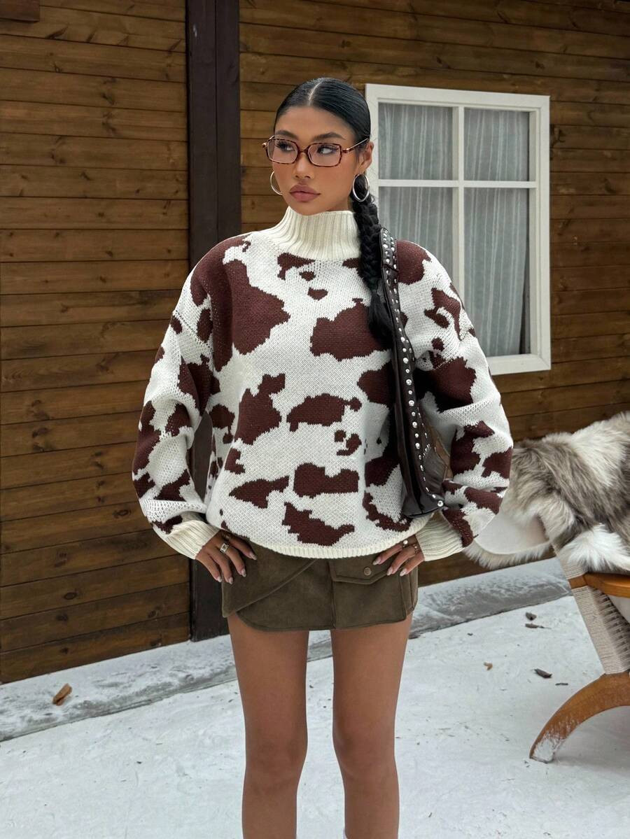 Muchica New Fall Brown Sweater Women Clothes Old Money Autumn Women's Casual Stand Collar Milk Te... | SHEIN