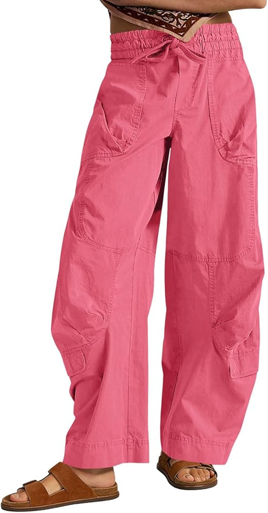 Aoysky Womens Baggy Barrel Wide Leg Pants Drawstring Elastic High Waisted Casual Loose Trousers P... | Amazon (US)