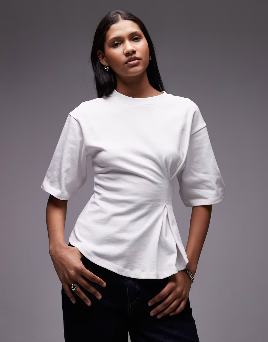 Topshop cinch waist structured tee in white | ASOS (Global)