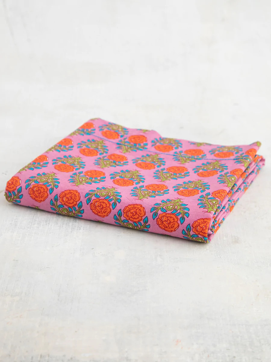 Mixed Print Soft Cotton Flat Sheet - Pink Rose | Natural Life