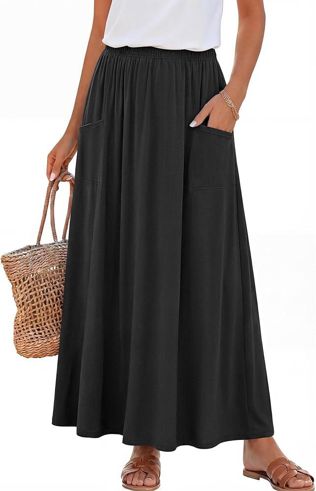 ANRABESS Womens Maxi Skirt Summer Casual Flowy A-line Elastic Waist Beach Long Skirts with Pocket... | Amazon (US)