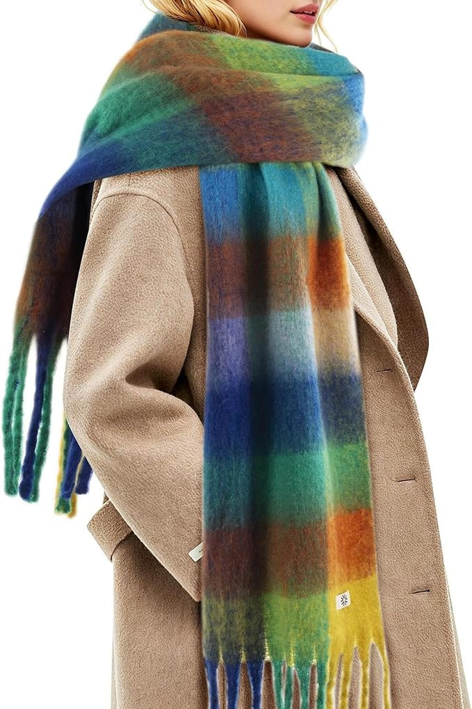 Womens Winter Scarf, Cashmere Feel Tassel Plaid Fashion Scarfs Colorful Plaid Long Shawl Large Sc... | Amazon (US)