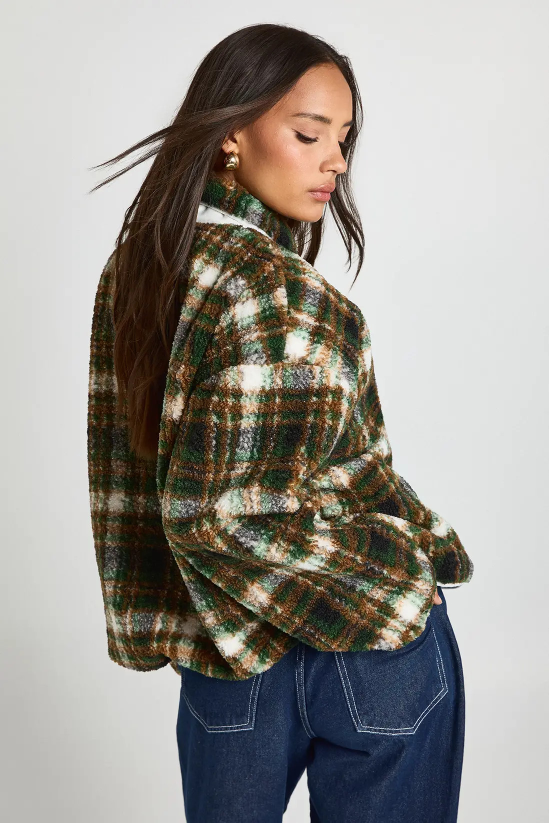 Check Print Boxy Teddy Jacket | Boohoo.com (UK & IE)