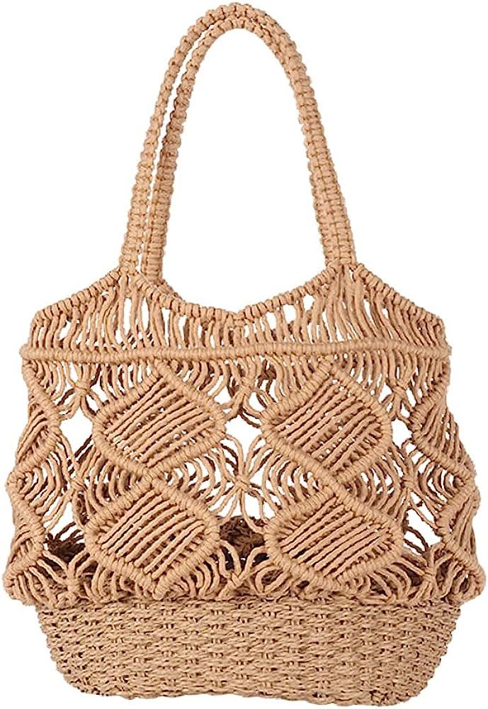 Women's Beach Straw Handbag Woven Tote Fishing Net Beach Bag Large Capacity Mesh Rope Combination... | Amazon (US)