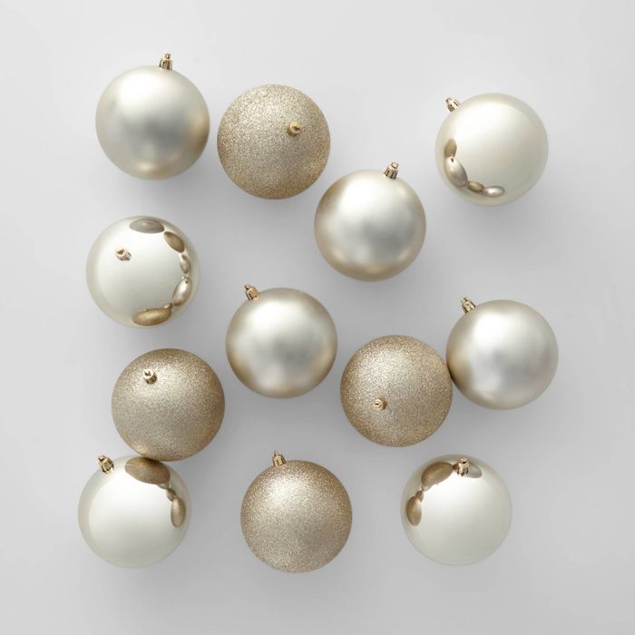 12ct 100mm Shatter Resistant Christmas Ornament Set Champagne - Wondershop™ | Target