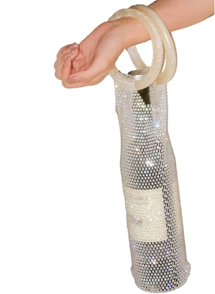 Stylish Resin Handle Wine Pouch Mesh And Embedded Rhinestones Bottle Holder Versatile Insulation ... | Amazon (US)