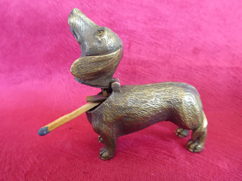 Brass Novelty Dachshund Dog Vesta Match strike Case | Etsy (Global)