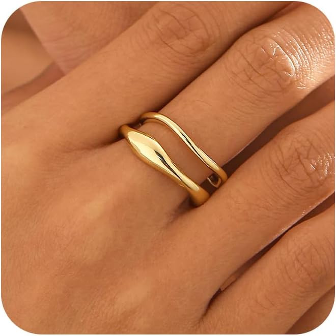 Gold Rings for Women,Dainty Ring Set 14K Gold Plated Thumb Rings Non Tarnish Chunky Size 6-10 Gol... | Amazon (US)