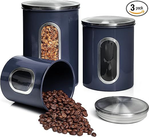 MiXPRESSO 3 Piece Blue Canisters Sets For The Kitchen, Kitchen Jars With See Through Window | Air... | Amazon (US)