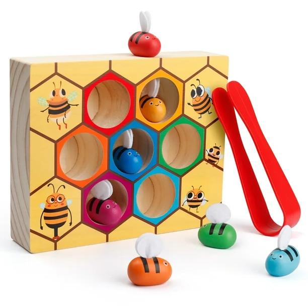 Coogam Toddler Fine Motor Skill Toy, Clamp Bee to Hive Matching Game, Montessori Wooden Color Sor... | Walmart (US)