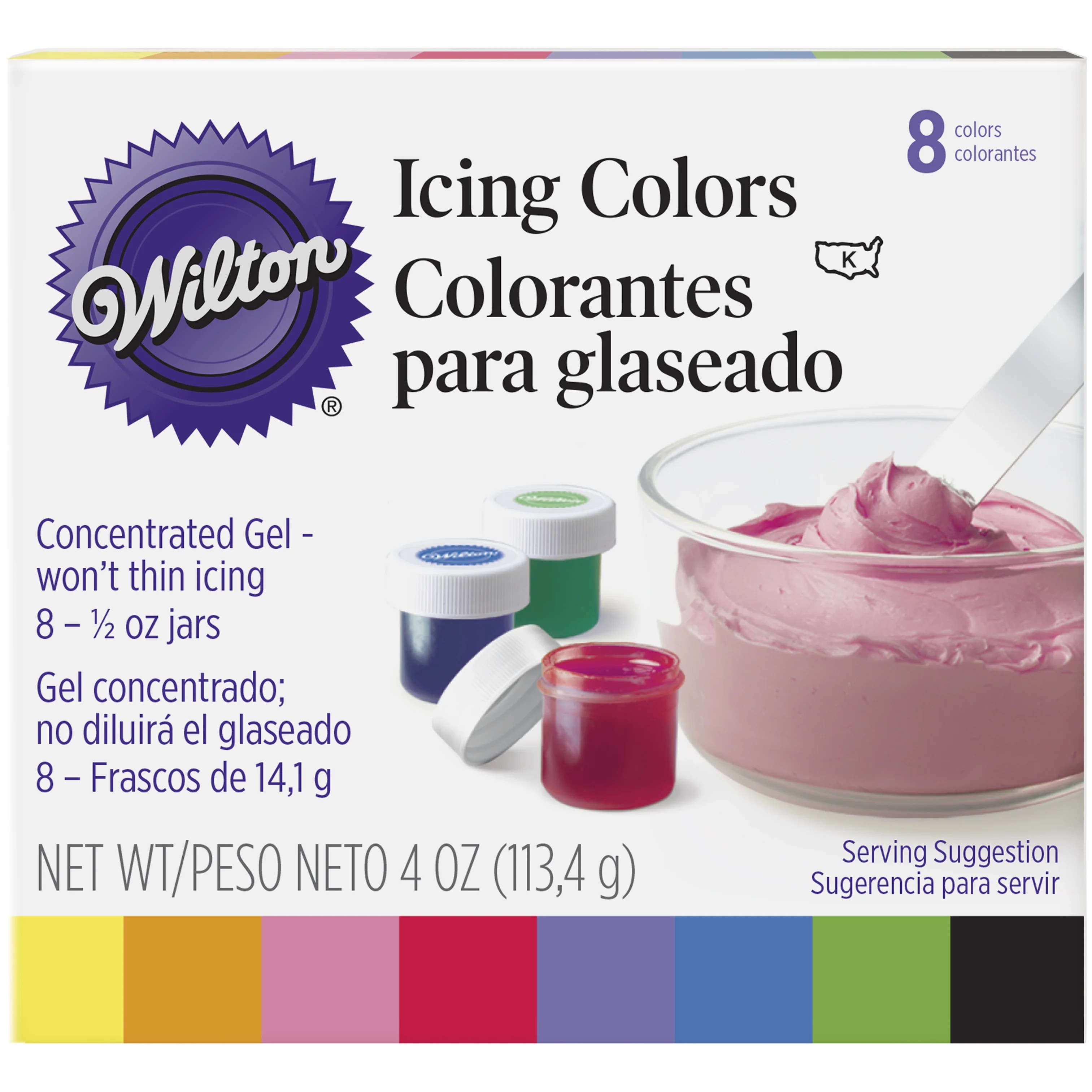 Wilton 8-Piece Gel Food Coloring Set, 4 oz. (Purple, Blue, Green, Black, Yellow, Orange, Pink, Re... | Walmart (US)