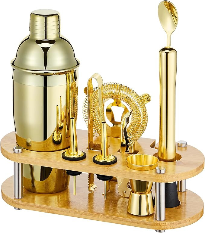 Cocktail Shaker Set Bartender Kit - 11 Pcs Bar Tool Set with Bamboo Stand & All Bar Accessories: ... | Amazon (US)